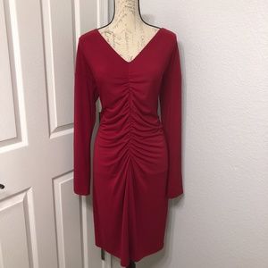 Narciso Rodriguez Red Ruched Long Sleeve Dress
